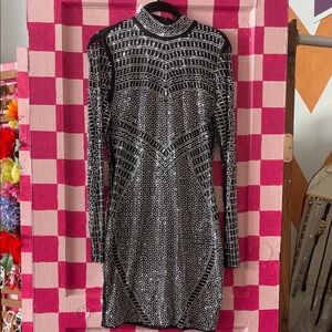 Fashion Nova Black and White beaded Geometric Dress